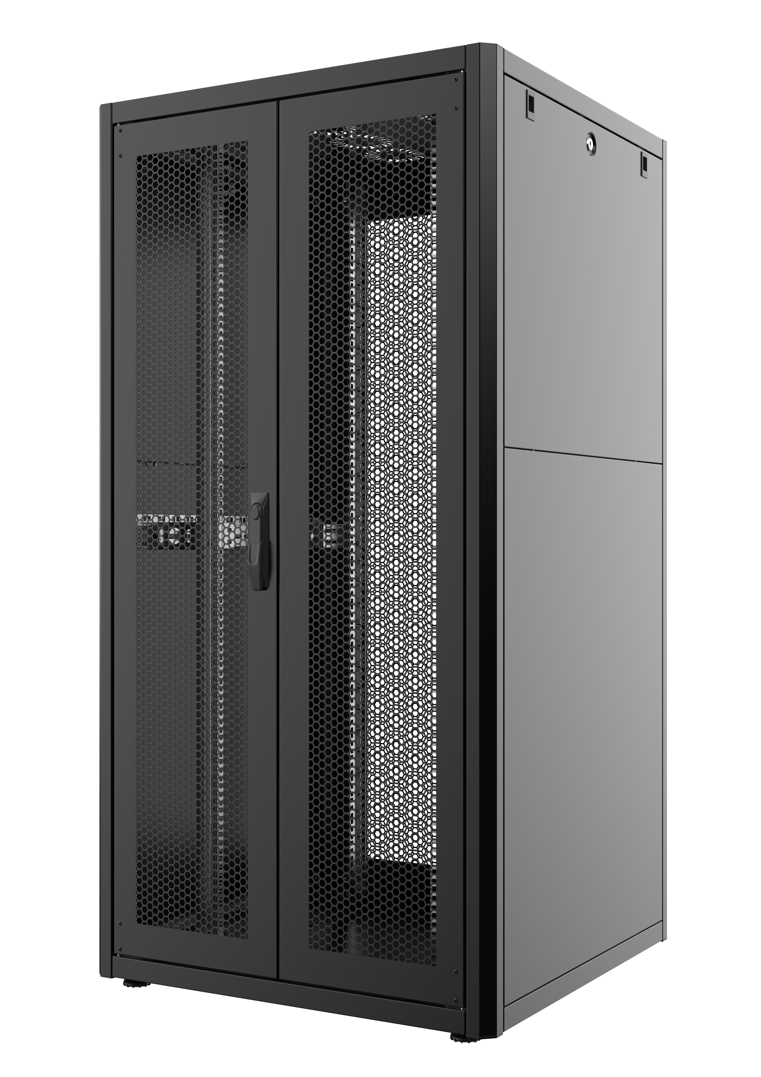 32U, Mirsan GTN Series Cabinet, Width 800mm, Depth 800mm, Ready Assembled, Black [Front Single &amp; Rear Double Open 63% Perforated Free Standing Cabinet]