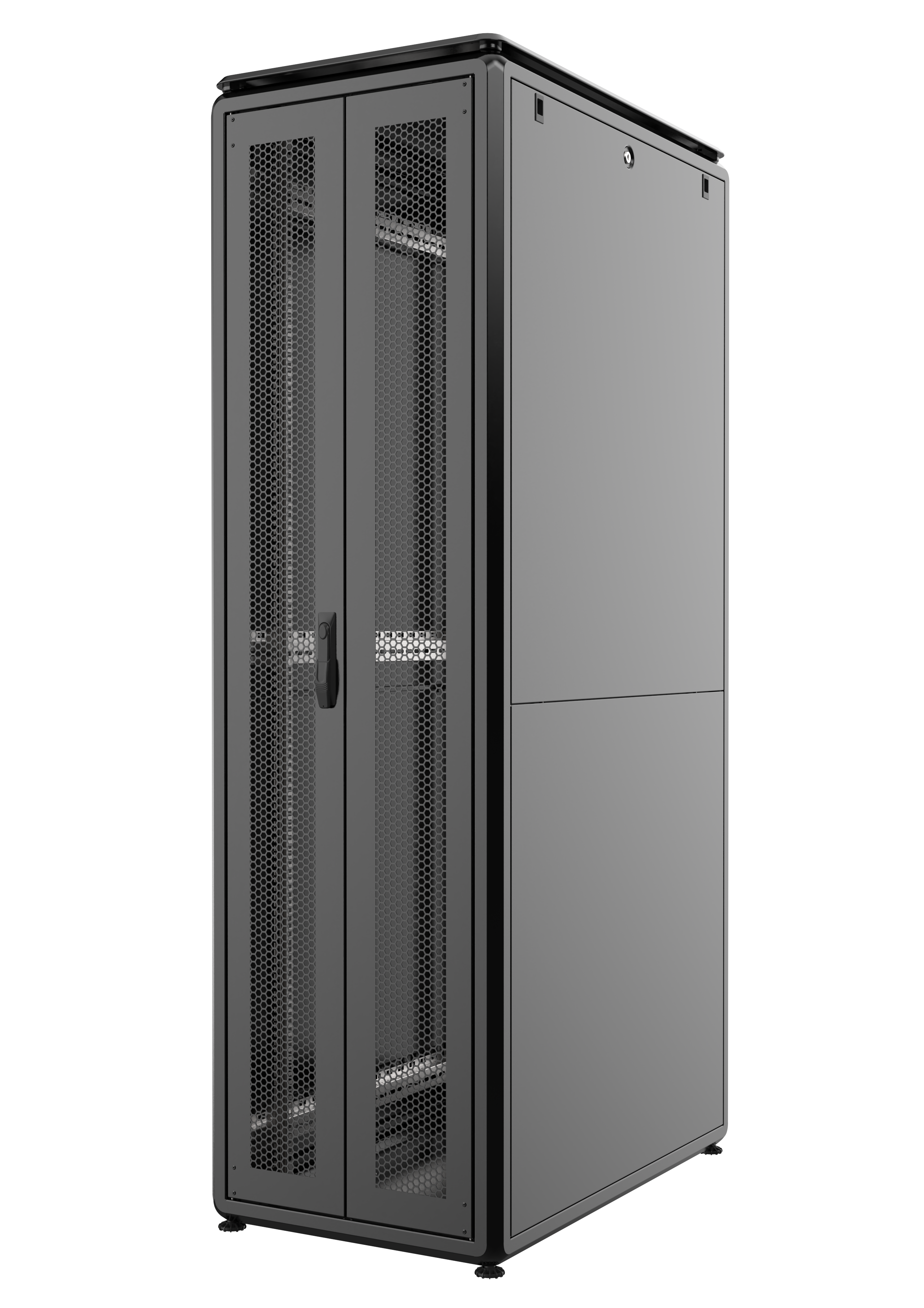 42U, Mirsan GTN Series Cabinet, Width 600mm, Depth 1000mm, Ready Assembled, Black [Front &amp; Rear 63% Perforated Doors Free Standing Cabinet]