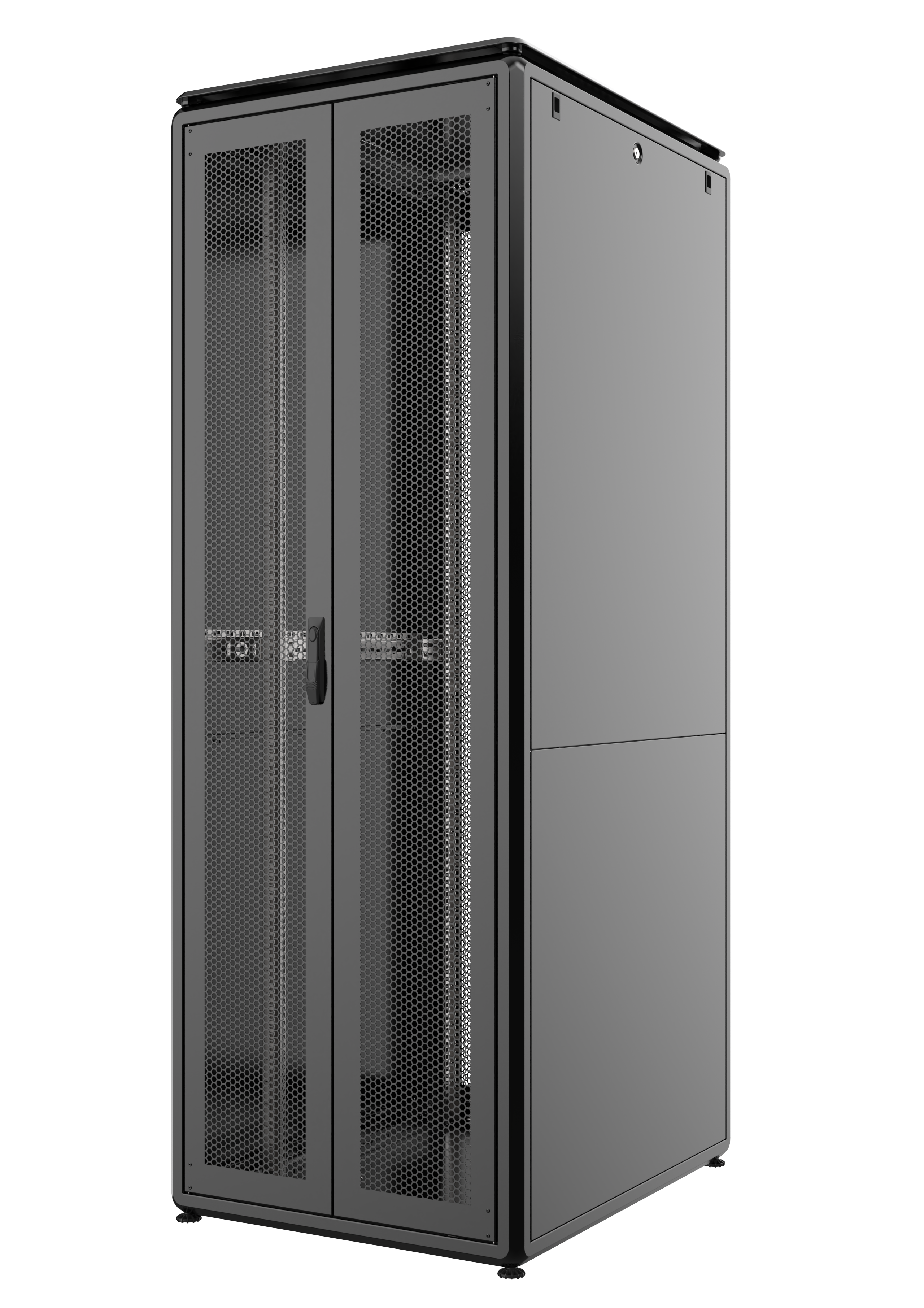 46U, Mirsan GTV Series Cabinet, Width 800mm, Depth 1000mm, Unassembled, Black [Front Single &amp; Rear Double Open 63% Perforated Free Standing Cabinet]