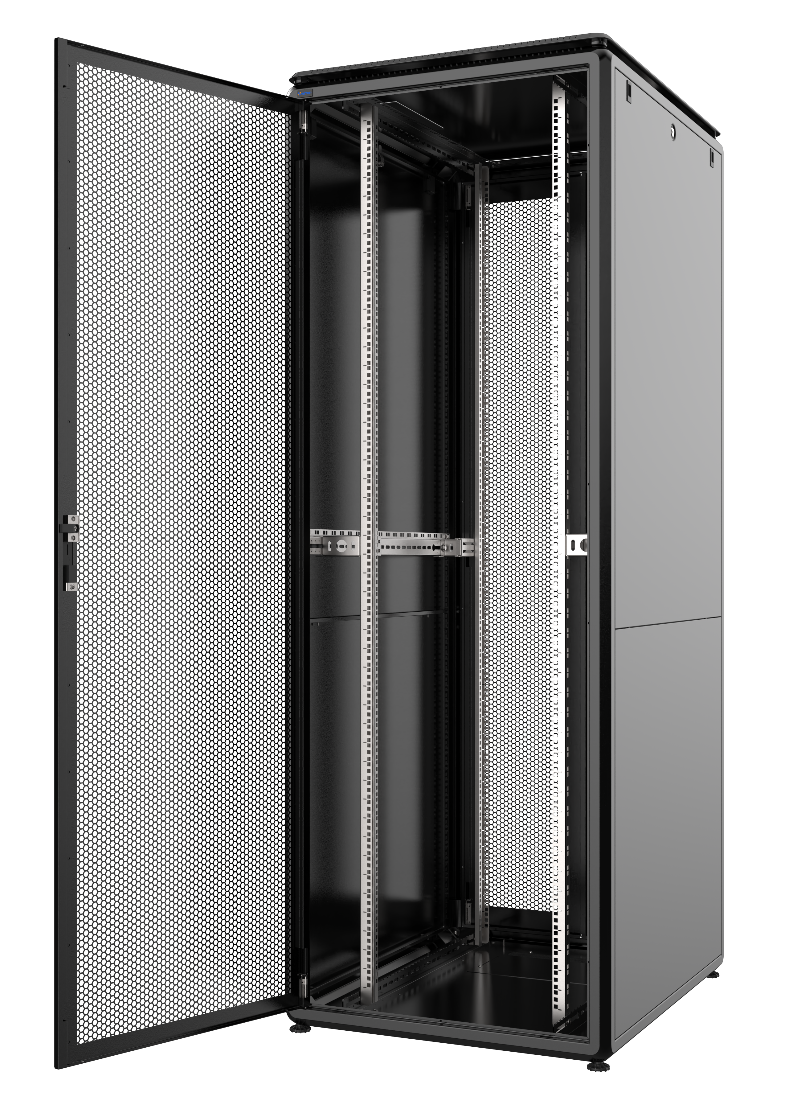 46U, Mirsan GTV Series Cabinet, Width 800mm, Depth 1000mm, Unassembled, Black [Front Single &amp; Rear Double Open 63% Perforated Free Standing Cabinet]