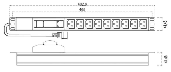 Mirsan 1U 9-Way IEC 320 C13 Socket Outlets, 1 x 16amp Fuse Protection, IEC320 C14 Plug