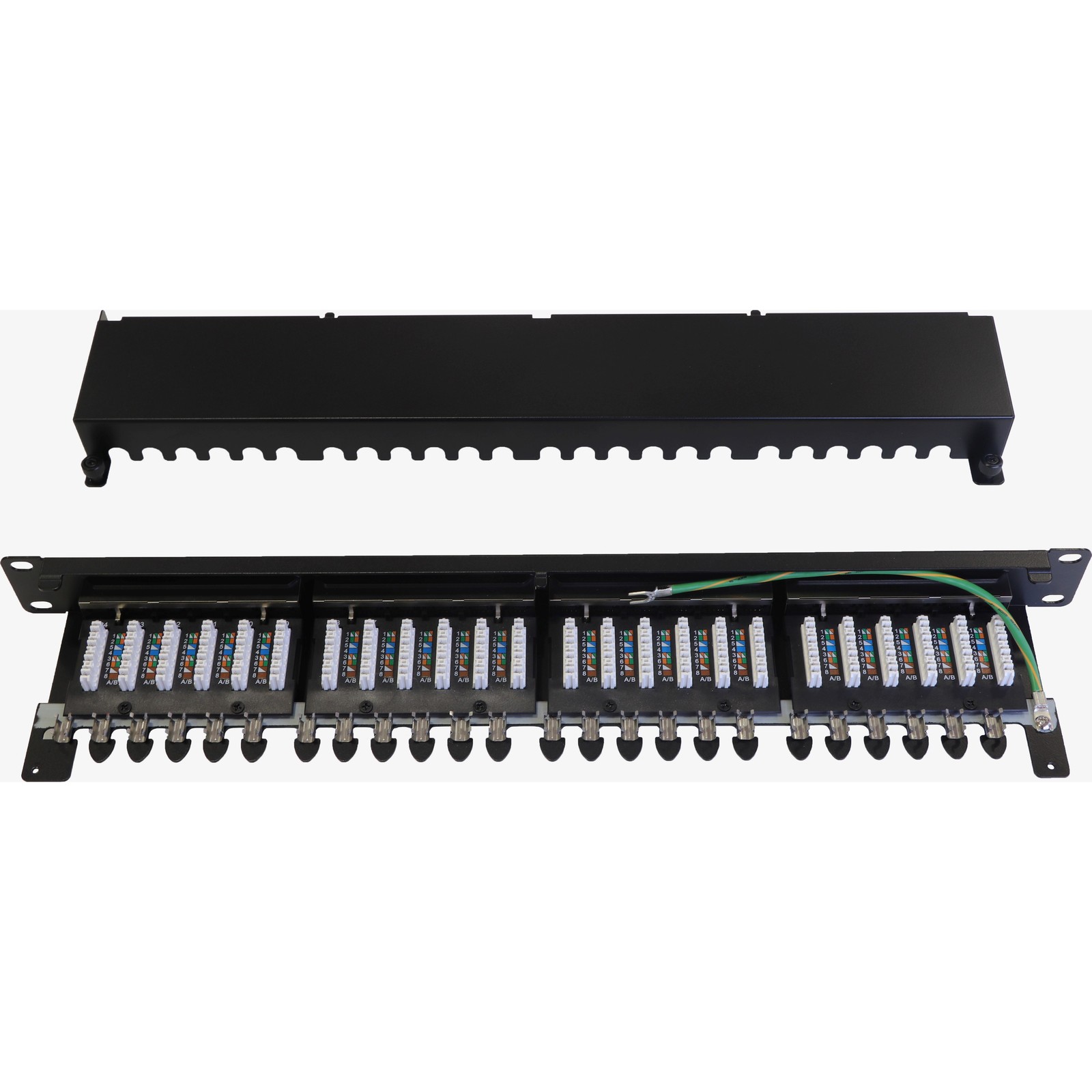 Excel Cat6A 24 Port Screened Patch Panel 1U LSA Punch Down Black