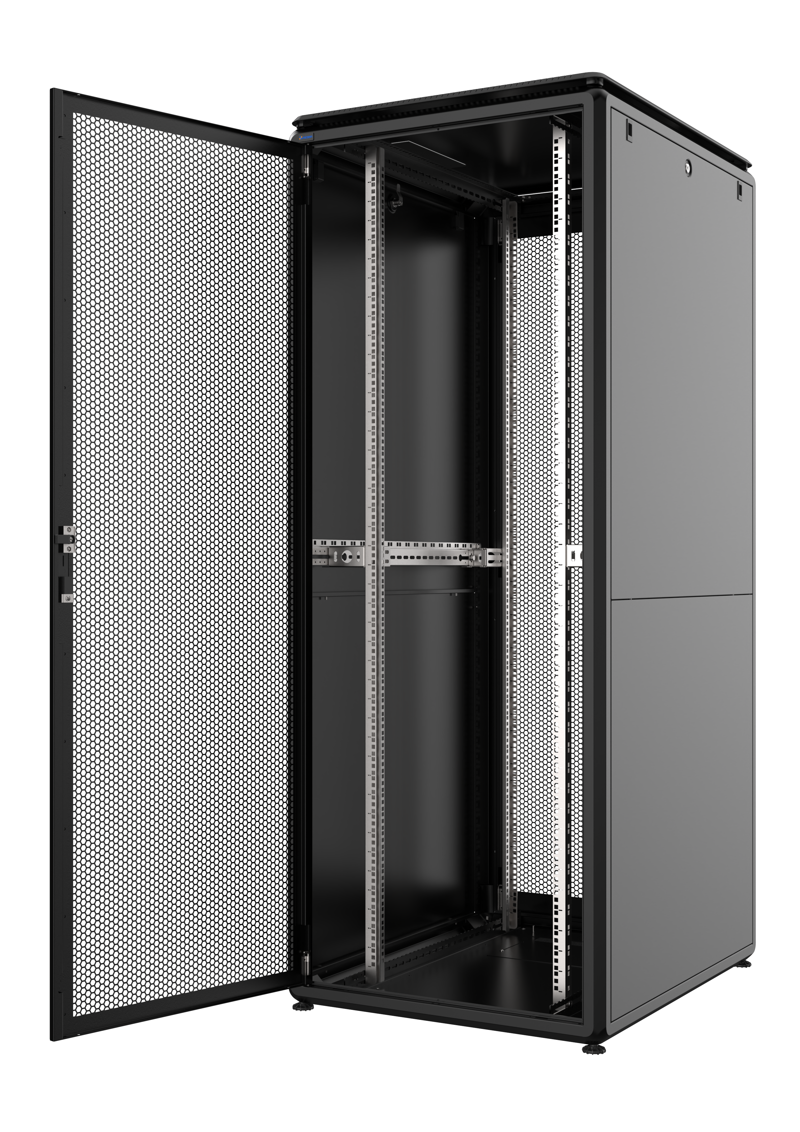 32U, Mirsan GTV Series Cabinet, Width 800mm, Depth 1000mm, Ready Assembled, Black [Front &amp; Rear Double Open 63% Perforated Free Standing Cabinet]