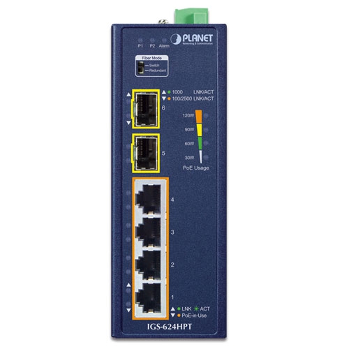 Planet Industrial 8-port 10/100/1000T 802.3at PoE + 2-port 1G/2.5G SFP Managed Switch (copy)