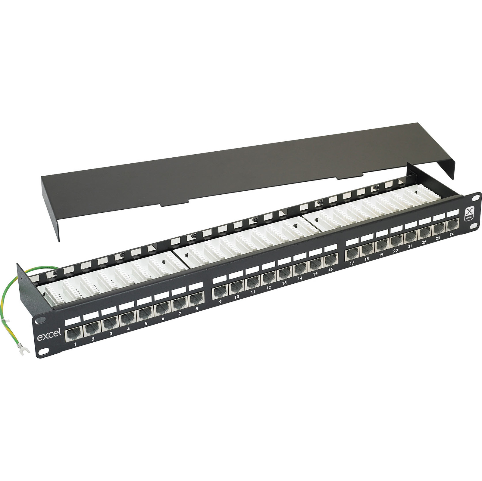 Excel CAT6 24-Port Screened Patch Panel 1U LSA Punch Down Right Angled Black