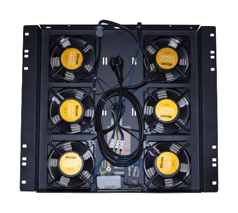 6-Way Fan, Analog Thermostat Controlled UK Plug Type Fan Module Black