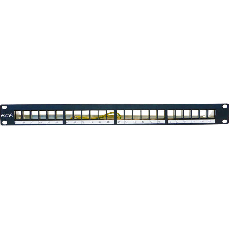 Excel Unloaded 24 Port Keystone Patch Panel Frame 1U Black