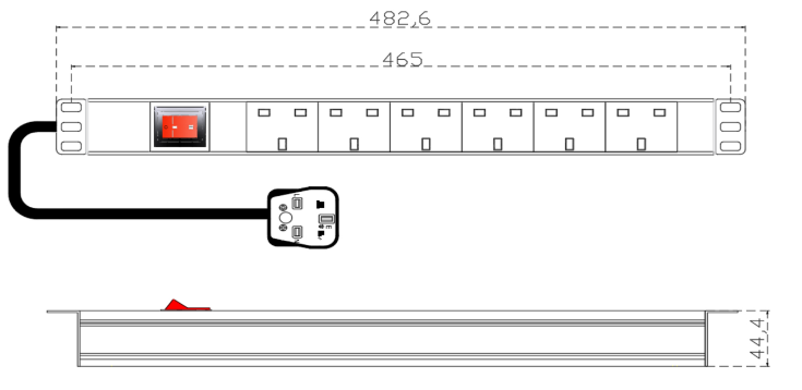 6 Way UK type PDU, Horizontal 1U