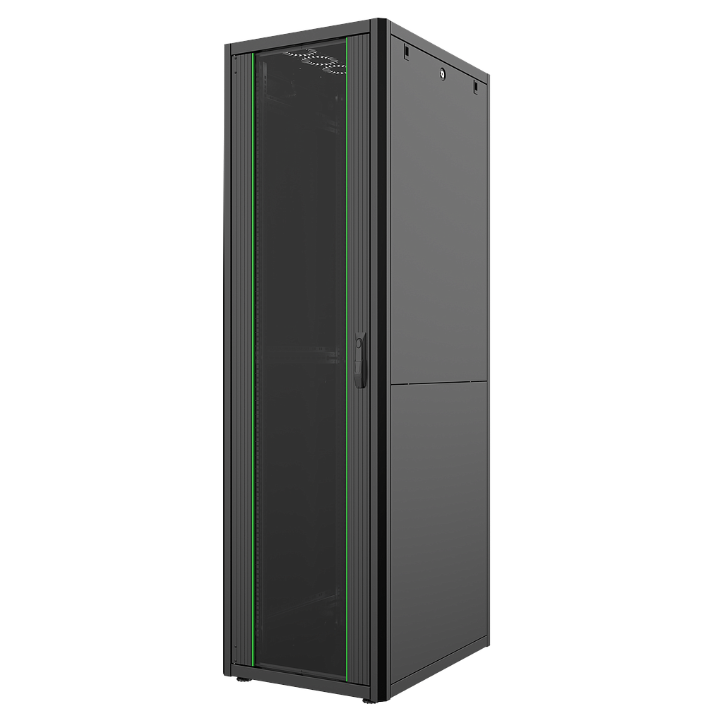 47U, Mirsan GTN Series Cabinet, Width 600mm, Depth 800mm, Ready Assembled, Black [Front Single &amp; Rear Double Open 63% Perforated Free Standing Cabinet]