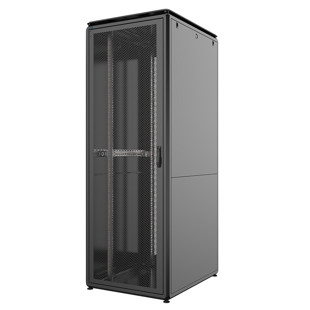 46U, Mirsan GTV Series Cabinet, Width 800mm, Depth 1000mm, Unassembled, Black [Front Single &amp; Rear Double Open 63% Perforated Free Standing Cabinet]