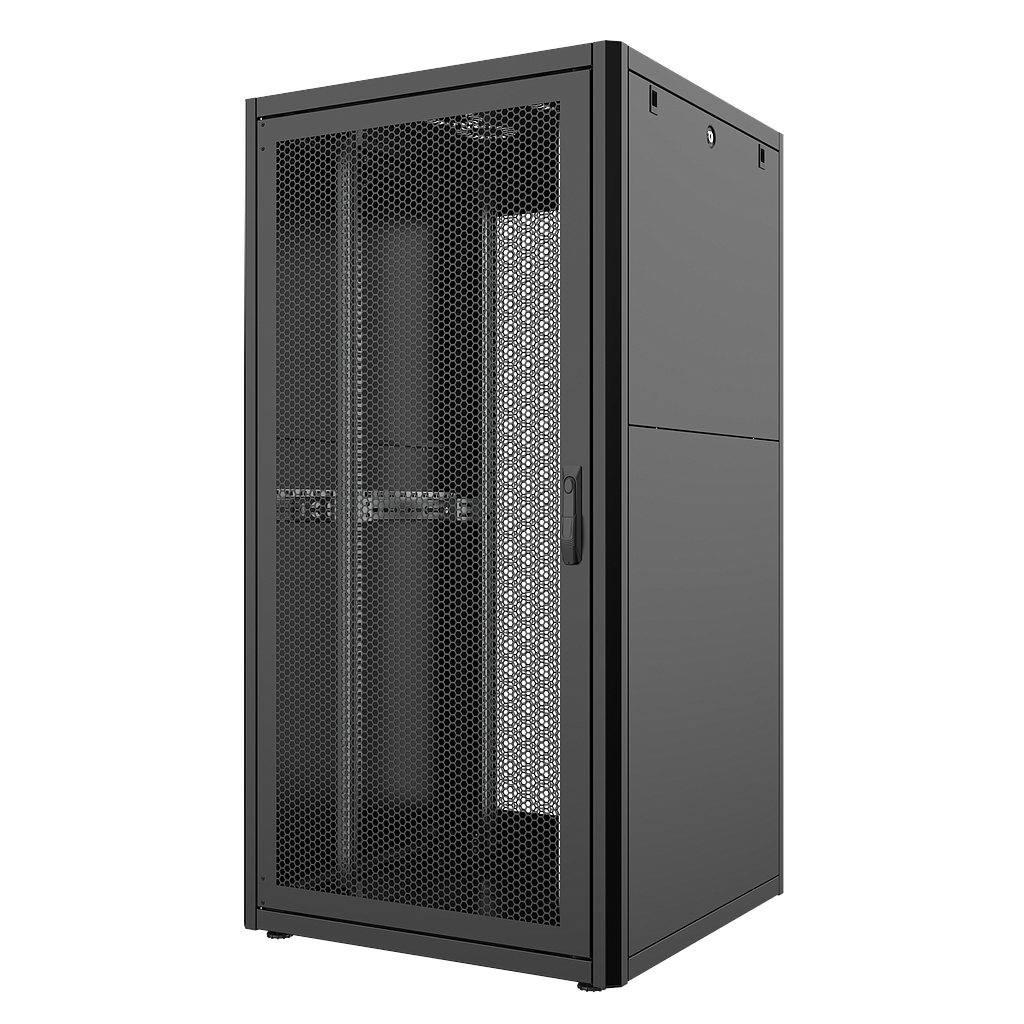 32U, Mirsan GTN Series Cabinet, Width 800mm, Depth 800mm, Ready Assembled, Black [Front Single &amp; Rear Double Open 63% Perforated Free Standing Cabinet]