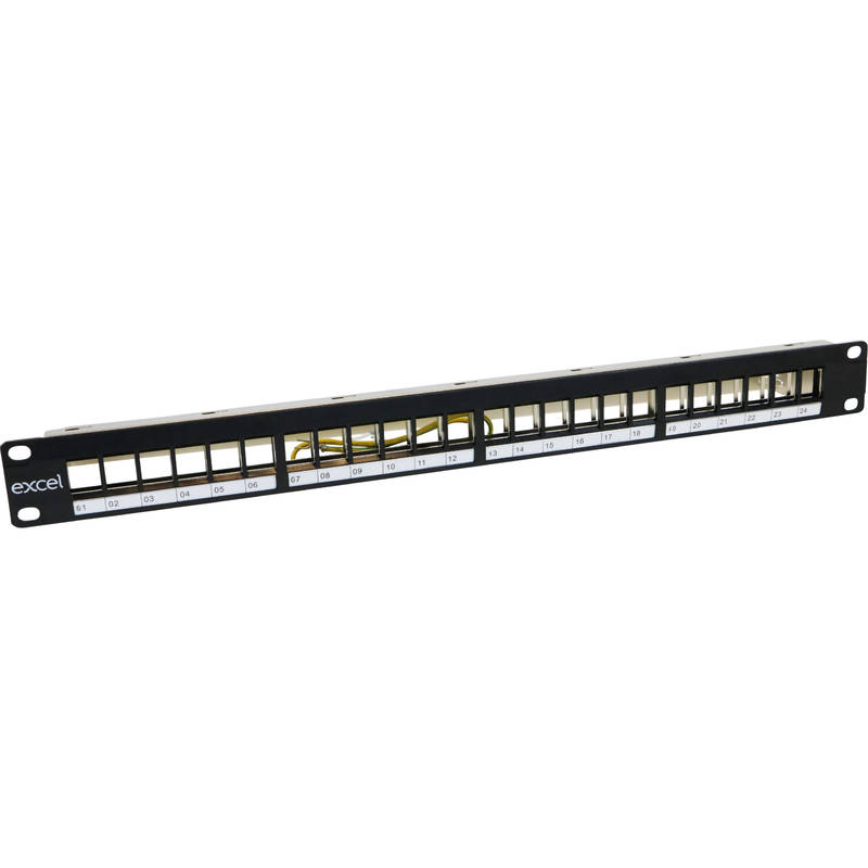 Excel Unloaded 24 Port Keystone Patch Panel Frame 1U Black