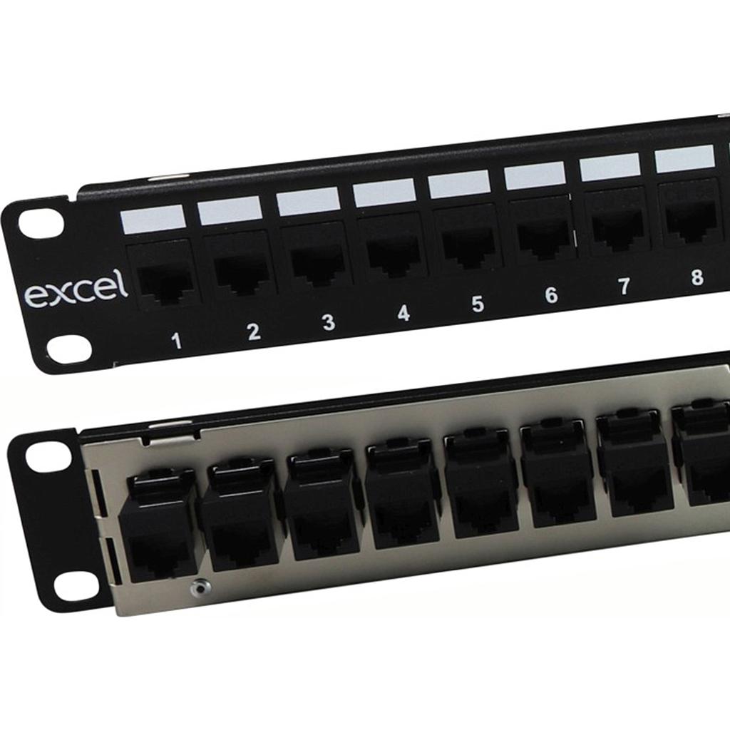 Excel Cat5e 24 Port Unscreened Through Coupler Patch Panel 1U Black