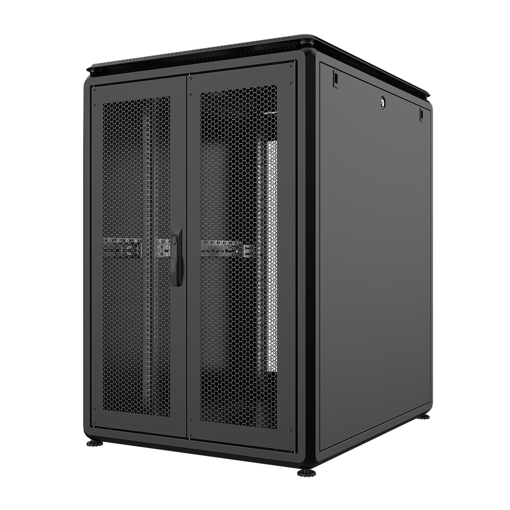 22U W=800mm D=1000mm Free Standing Versatile Cabinet BLACK [FRONT SINGLE REAR DOUBLE OPEN DOOR 63% PERFORATED]