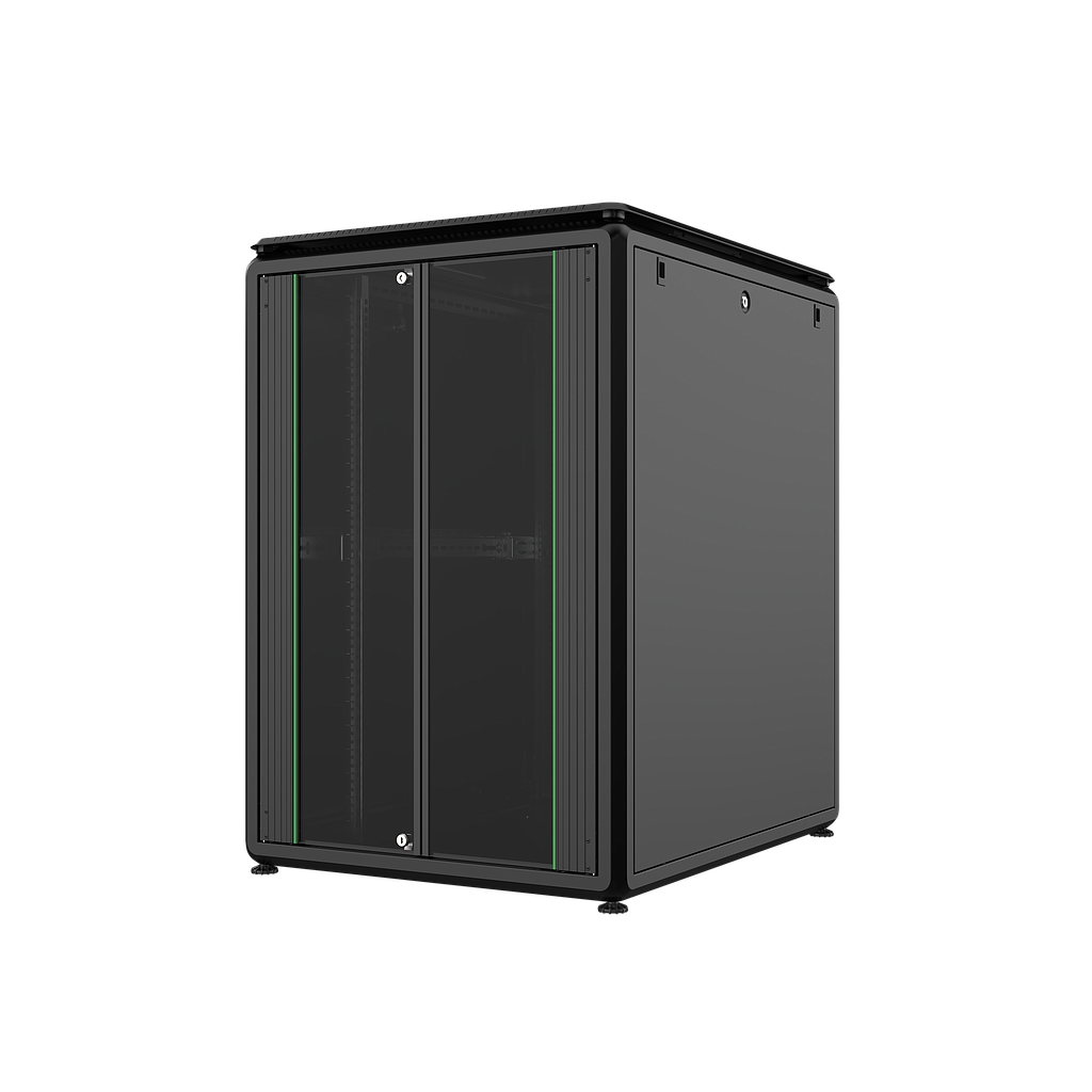 22U W=800mm D=1000mm Free Standing Versatile Cabinet BLACK [FRONT SINGLE REAR DOUBLE OPEN DOOR 63% PERFORATED]