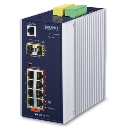 Planet Industrial 8-port 10/100/1000T 802.3at PoE + 2-port 1G/2.5G SFP Managed Switch
