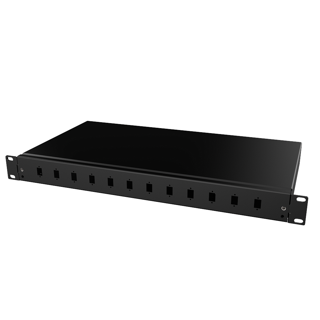 Mirsan 19'' 1U 12-Way SC Simplex / LC Duplex Fibre Optic Panel, Black - Empty