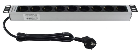 Mirsan 1U 9-Way DIN49440 Schuko Socket Outlets, DIN 49441 Schuko Plug