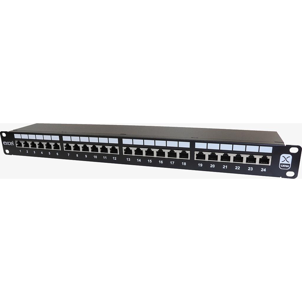 Excel Cat6A 24 Port Screened Patch Panel 1U LSA Punch Down Black