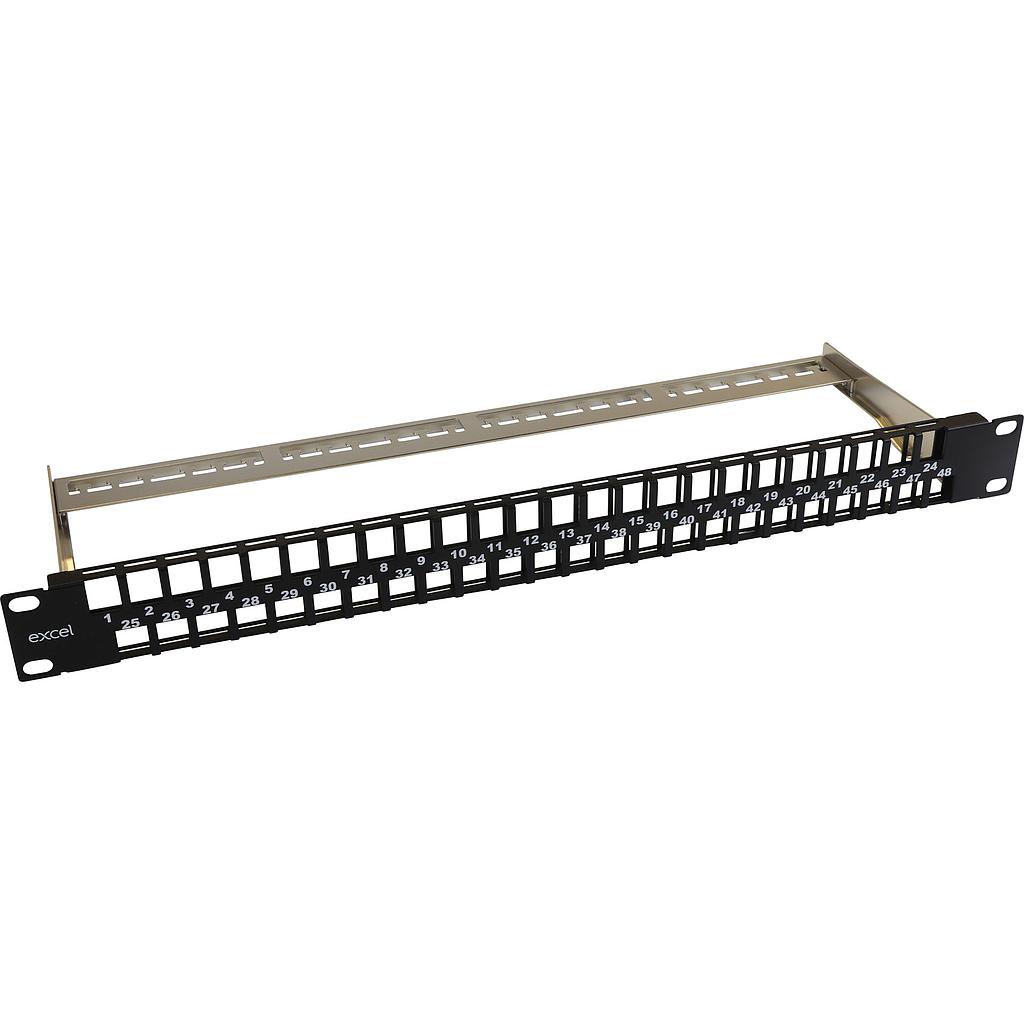 Excel Unloaded 48 Unscreened Port Keystone Patch Panel Frame 1U Black