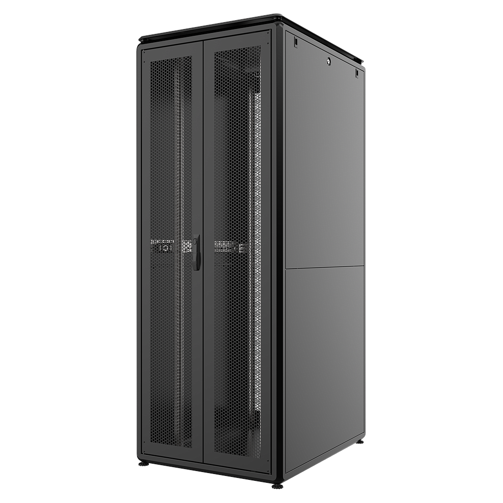 32U, Mirsan GTV Series Cabinet, Width 800mm, Depth 1000mm, Ready Assembled, Black [Front &amp; Rear Double Open 63% Perforated Free Standing Cabinet]