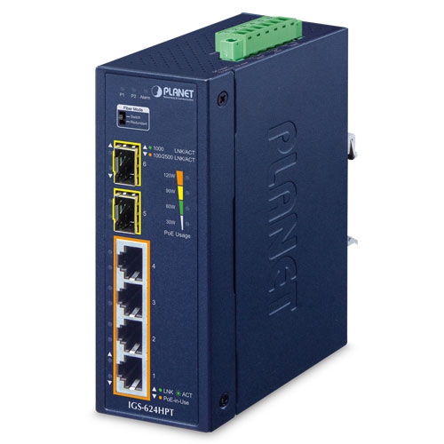 Planet Industrial 4-Port 10/100/1000T 802.3at PoE + 2-Port 100/1000/2500X SFP Ethernet Switch
