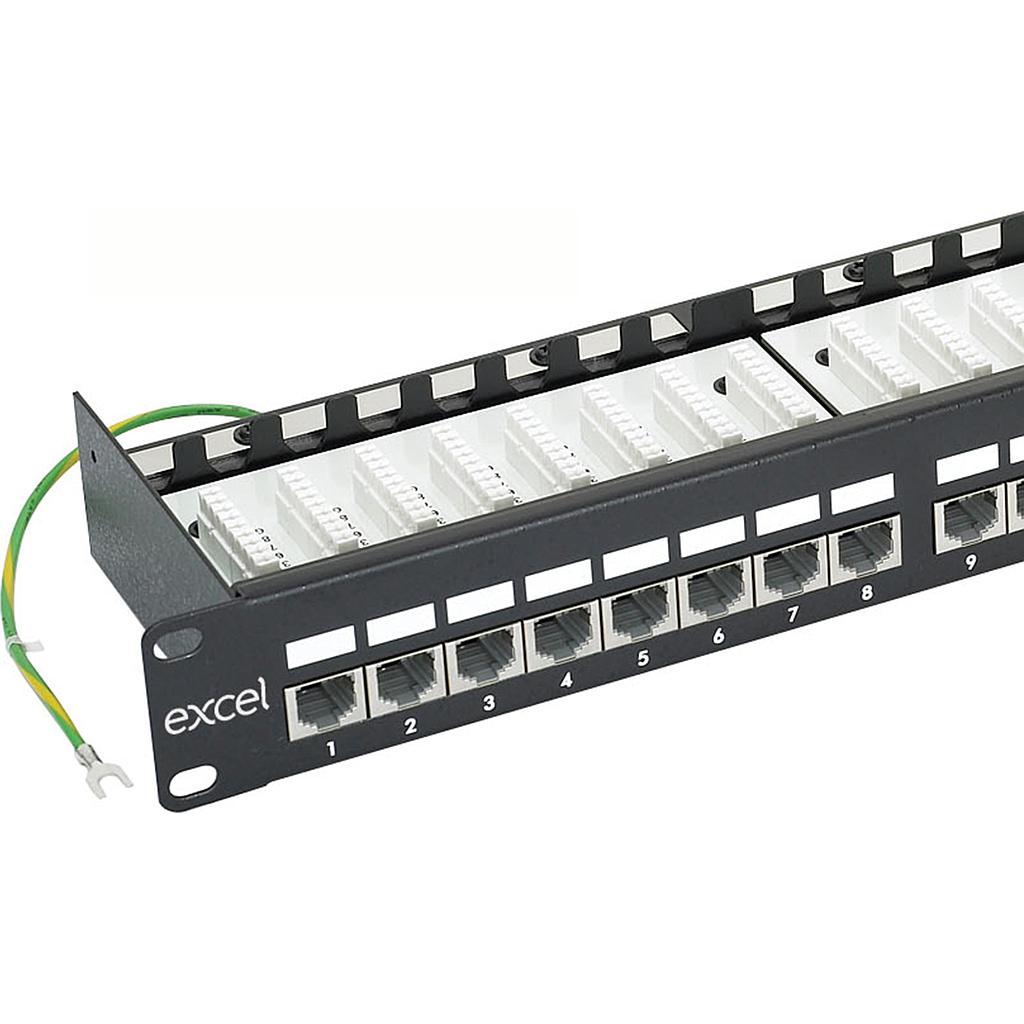 Excel CAT6 24-Port Screened Patch Panel 1U LSA Punch Down Right Angled Black