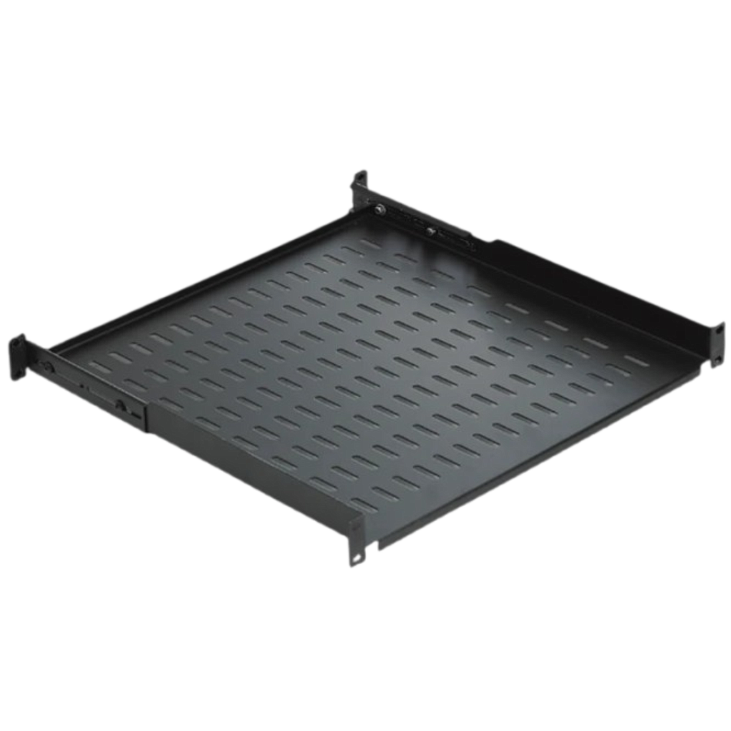 Mirsan 19inch 1U, 4-Point Connected Ventilated Shelf, Black (Dimensions Width 482mm, Height 44mm, Depth 450mm)