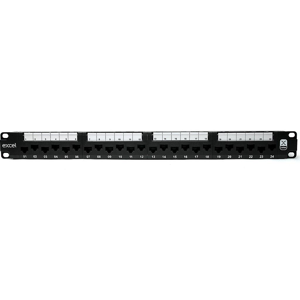 Excel CAT6A 24 Port Unscreened Patch Panel 1U 110 Punch Down Black
