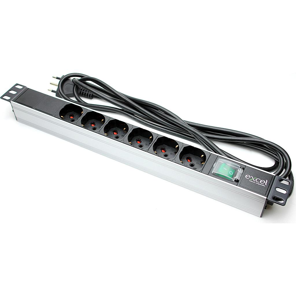 Excel 6 Way Horiz PDU 6x ITN Socket Passive 16A ITN Plug Switched