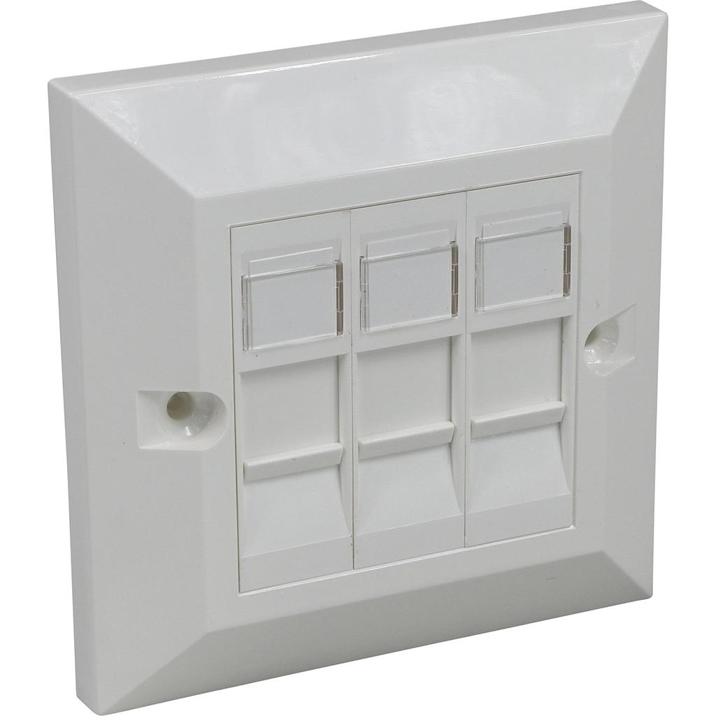 Excel CAT6 (UTP) Unscreened 3 in 1 assembly, 3 modules in a single gang bevelled plate